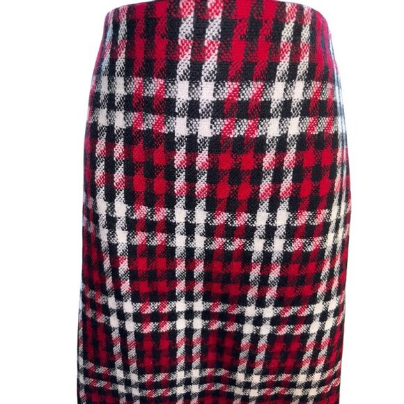 Talbots Women’s Red & Black Tweed Plaid Wool Pencil Midi Skirt, Size 10 - Picture 4 of 6